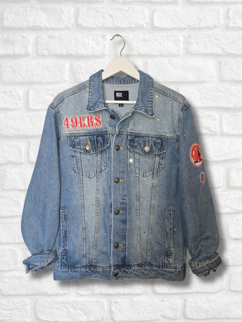 San Francisco 49ers Oversized Denim Jacket W/Rhinestones